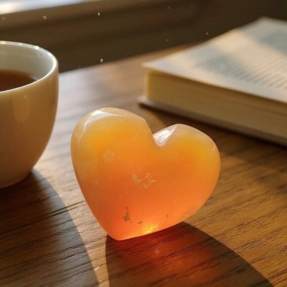 Cherry Blossom Agate Crystal Heart ✦ 41g Natural Healing Palm Stone w/ Inclusion - Picture 4 of 12